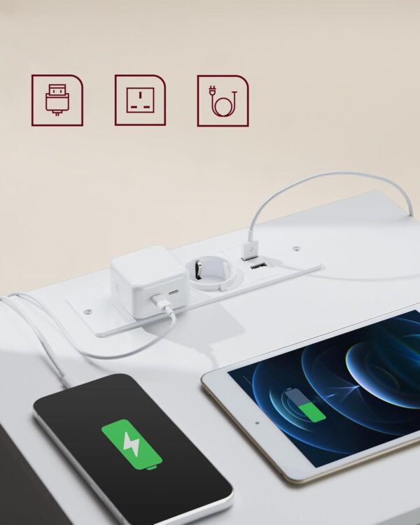 VASAGLE Noptiera cu 3 sertare, din PAL, cu 2 prize si 2 porturi USB, 40x35x59 cm, alb - imagine 5