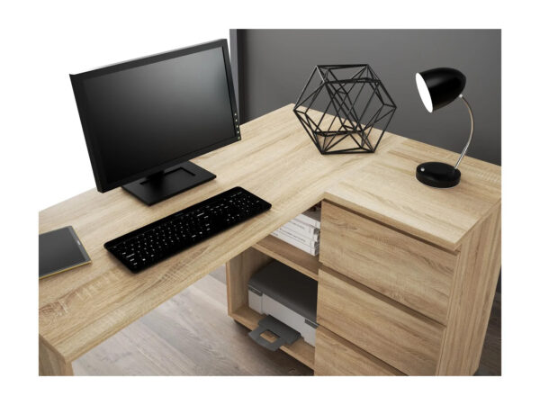 Birou colt Norge cu 3 sertare si 2 rafturi, 124x89x75 cm, stejar - imagine 7