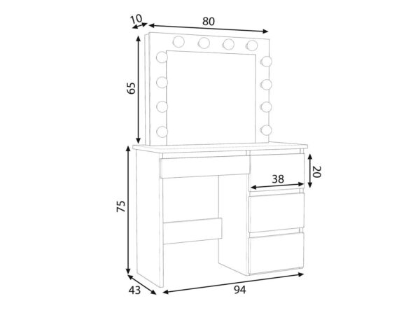 Masa de toaleta si machiaj Hollywood cu oglinda LED si 4 sertare, 94x43x140 cm, craft - imagine 9
