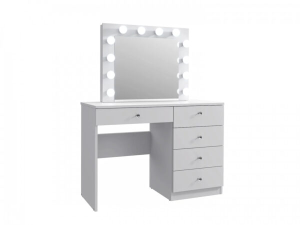 Masa de toaleta si machiaj Cristal 12 LED cu oglinda si 5 sertare, 110x47x77 cm, alb - imagine 7
