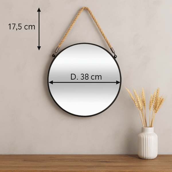 Oglinda rotunda suspendata Atmosphera Eden cu rama metalica si sfoara de agatare, diametru 38 cm - imagine 4