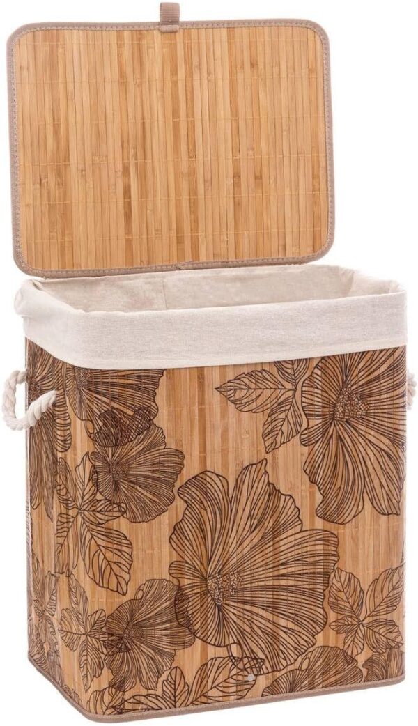 Cos rufe 5Five Blackflora, bambus, 60 litri, 42x31x51 cm, natur - imagine 3