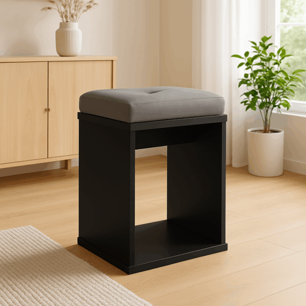 Taburet pentru masuta de toaleta cu sezut confortabil, 30x30x42 cm, negru - imagine 6
