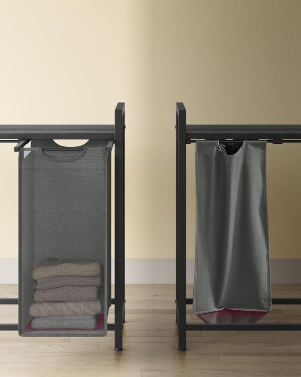 VASAGLE Cos rufe 4x40L, saci detasabili, raft superior si cadru metalic, 116x33x72 cm, negru si gri - imagine 6
