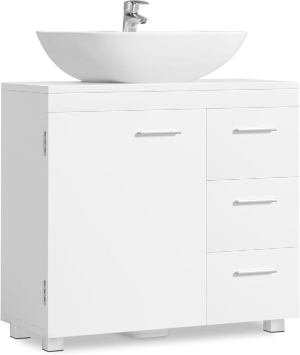 VASAGLE Dulap lavoar baie cu 3 sertare si 2 compartimente, MDF, 30x70x64 cm, alb - imagine 2
