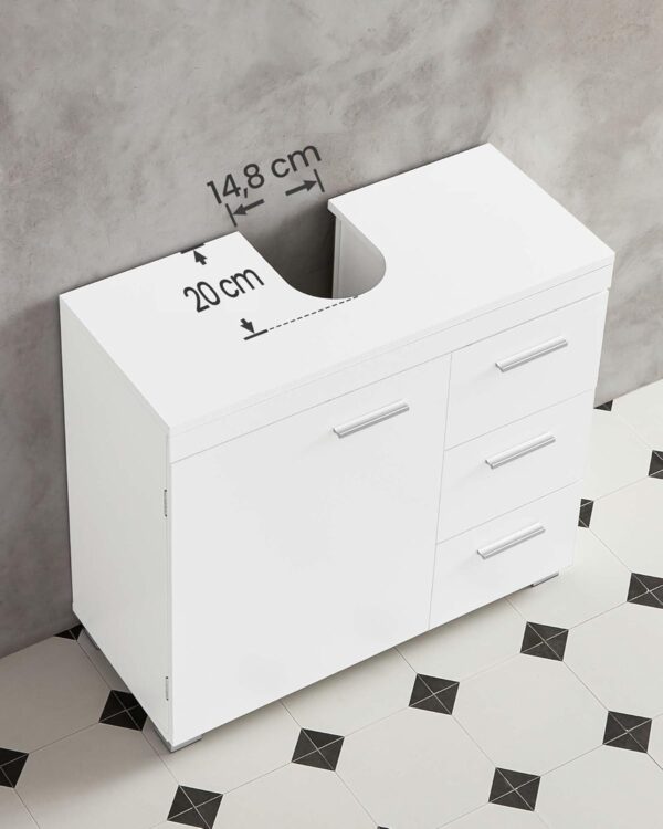 VASAGLE Dulap lavoar baie cu 3 sertare si 2 compartimente, MDF, 30x70x64 cm, alb - imagine 3