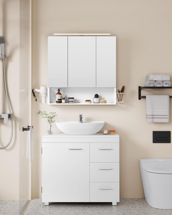 VASAGLE Dulap lavoar baie cu 3 sertare si 2 compartimente, MDF, 30x70x64 cm, alb - imagine 5