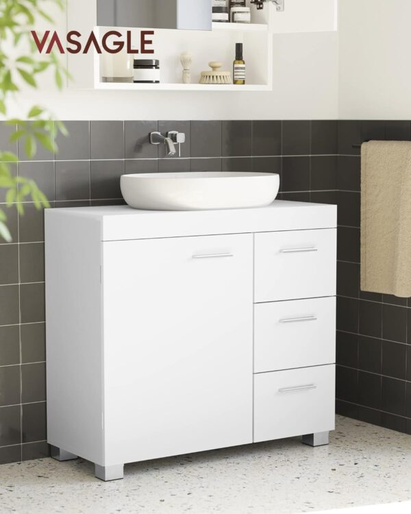 VASAGLE Dulap lavoar baie cu 3 sertare si 2 compartimente, MDF, 30x70x64 cm, alb - imagine 6