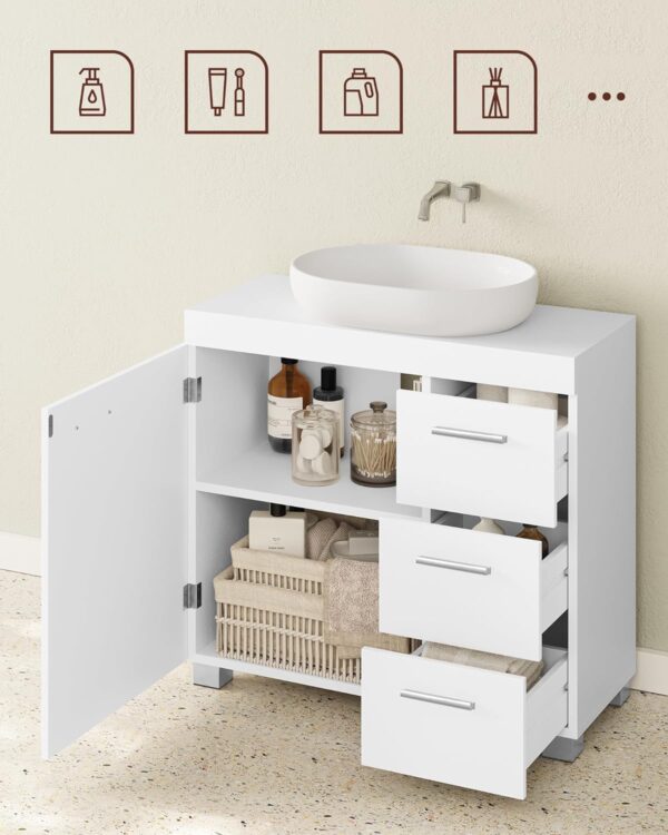 VASAGLE Dulap lavoar baie cu 3 sertare si 2 compartimente, MDF, 30x70x64 cm, alb - imagine 8