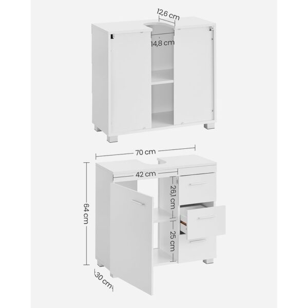 VASAGLE Dulap lavoar baie cu 3 sertare si 2 compartimente, MDF, 30x70x64 cm, alb - imagine 9
