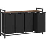VASAGLE Cos rufe 4x40L, saci detasabili, raft superior si cadru metalic, 116x33x72 cm, maro si negru