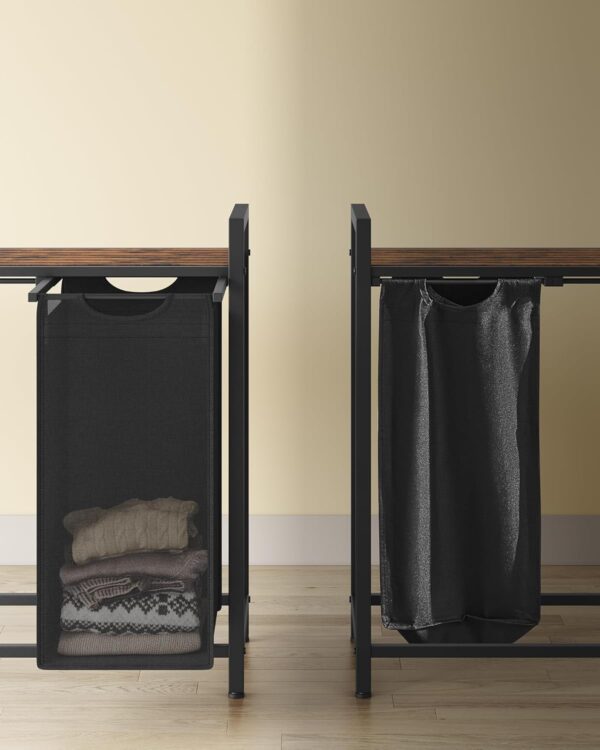 VASAGLE Cos rufe 4x40L, saci detasabili, raft superior si cadru metalic, 116x33x72 cm, maro si negru - imagine 6