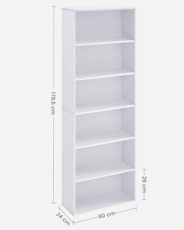VASAGLE Biblioteca 6 rafturi, in stil scandinav, rafturi ajustabile, PAL, 60x24x179 cm, alb - imagine 3