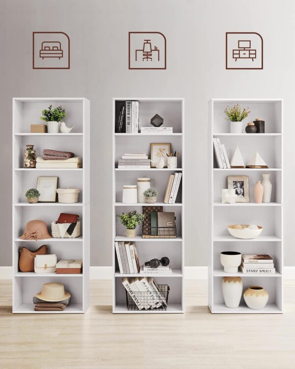 VASAGLE Biblioteca 6 rafturi, in stil scandinav, rafturi ajustabile, PAL, 60x24x179 cm, alb - imagine 5