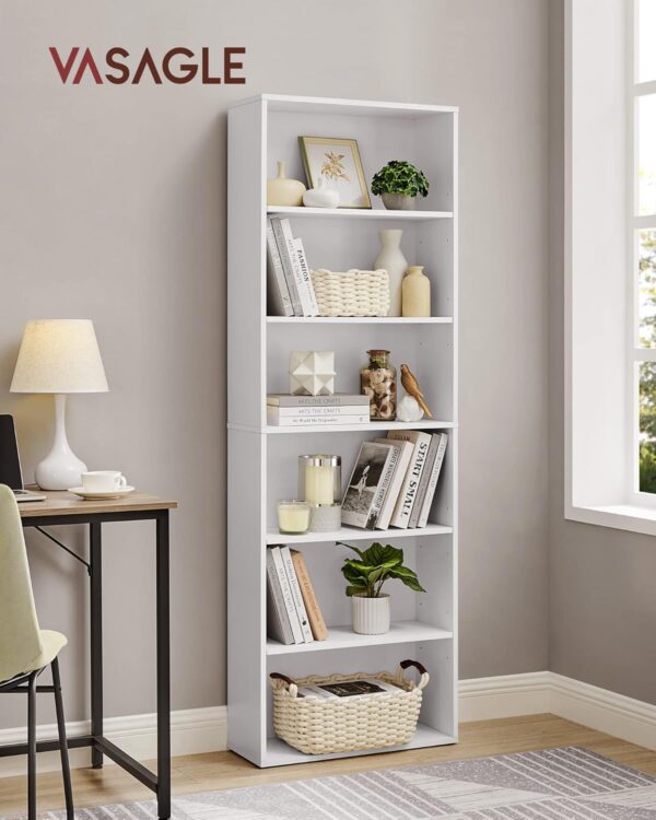 VASAGLE Biblioteca 6 rafturi, in stil scandinav, rafturi ajustabile, PAL, 60x24x179 cm, alb - imagine 6