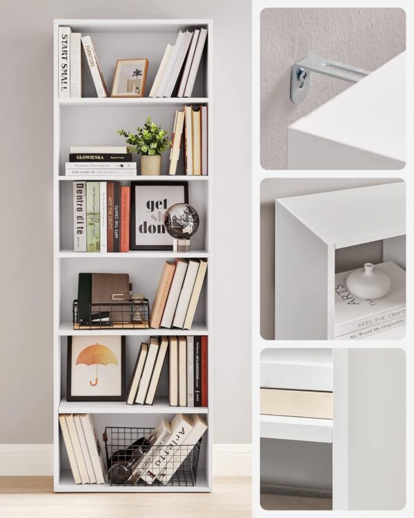 VASAGLE Biblioteca 6 rafturi, in stil scandinav, rafturi ajustabile, PAL, 60x24x179 cm, alb - imagine 7