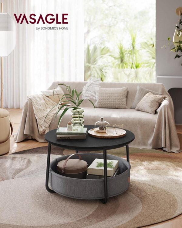VASAGLE Masuta de cafea rotunda cu cos de stofa, stil modern, 45x75cm, negru cu gri - imagine 5