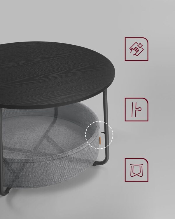 VASAGLE Masuta de cafea rotunda cu cos de stofa, stil modern, 45x75cm, negru cu gri - imagine 6