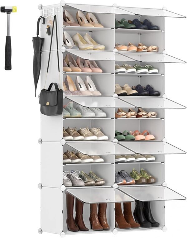 SONGMICS Dulap modular pantofi cu 10 compartimente, cu usi transparente, 83x32x156 cm, alb - imagine 5
