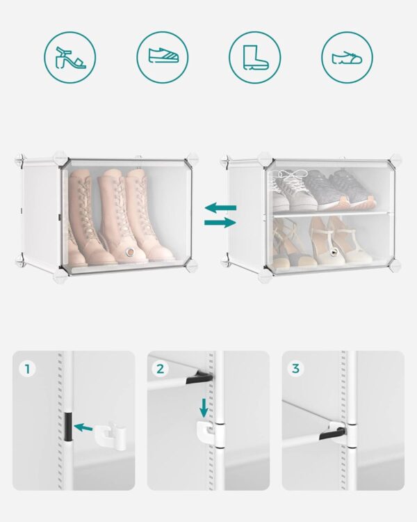 SONGMICS Dulap modular pantofi cu 10 compartimente, cu usi transparente, 83x32x156 cm, alb - imagine 6