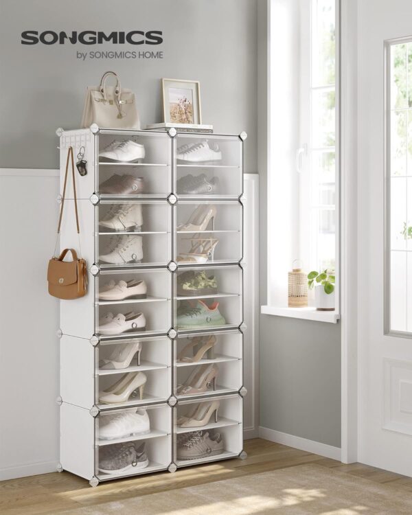 SONGMICS Dulap modular pantofi cu 10 compartimente, cu usi transparente, 83x32x156 cm, alb - imagine 9