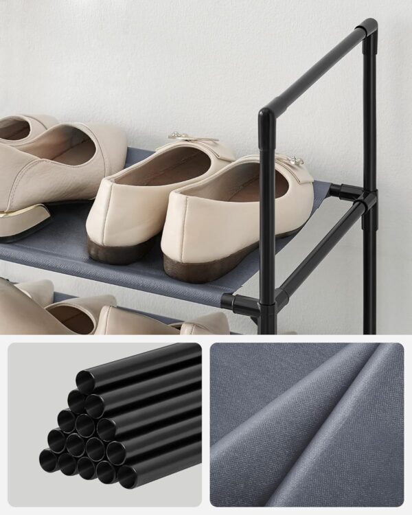 SONGMICS Suport pentru pantofi cu 10 nivele, cadru metalic, rafturi din textil, 33x33x173cm, gri - imagine 5