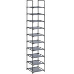 SONGMICS Suport pentru pantofi cu 10 nivele, cadru metalic, rafturi din textil, 33x33x173cm, gri