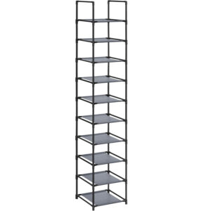 SONGMICS Suport pentru pantofi cu 10 nivele, cadru metalic, rafturi din textil, 33x33x173cm, gri