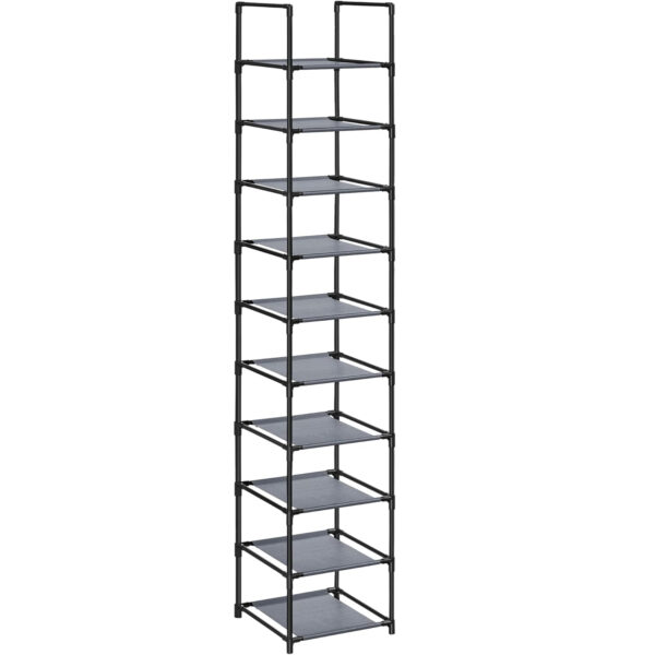 SONGMICS Suport pentru pantofi cu 10 nivele, cadru metalic, rafturi din textil, 33x33x173cm, gri