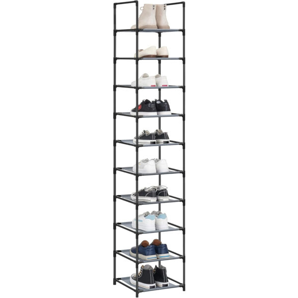 SONGMICS Suport pentru pantofi cu 10 nivele, cadru metalic, rafturi din textil, 33x33x173cm, gri - imagine 8