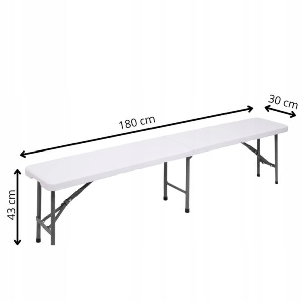 Banca pliabila, cu maner, HDPE si cadru metalic, 180x30x43 cm, alb/gri - imagine 5