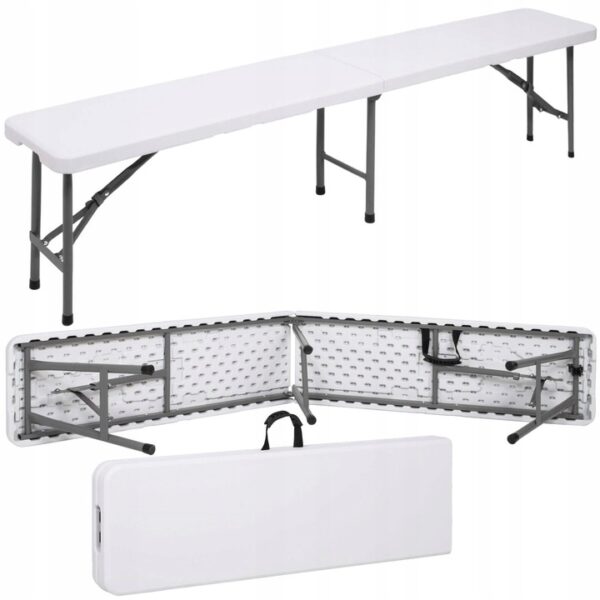 Banca pliabila, cu maner, HDPE si cadru metalic, 180x30x43 cm, alb/gri - imagine 8
