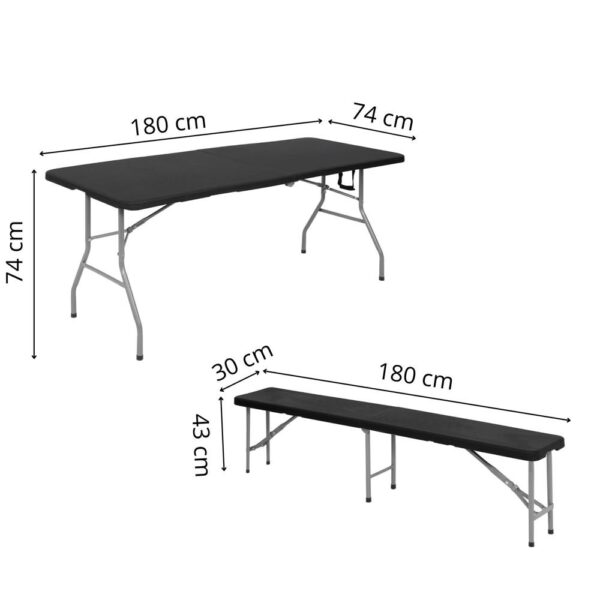 Set masa pliabila cu 2 banci, 180 cm, negru, HDPE si cadru metalic anticoroziv - imagine 3