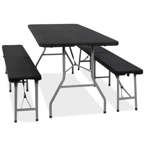Set masa pliabila cu 2 banci, 180 cm, negru, HDPE si cadru metalic anticoroziv - imagine 22