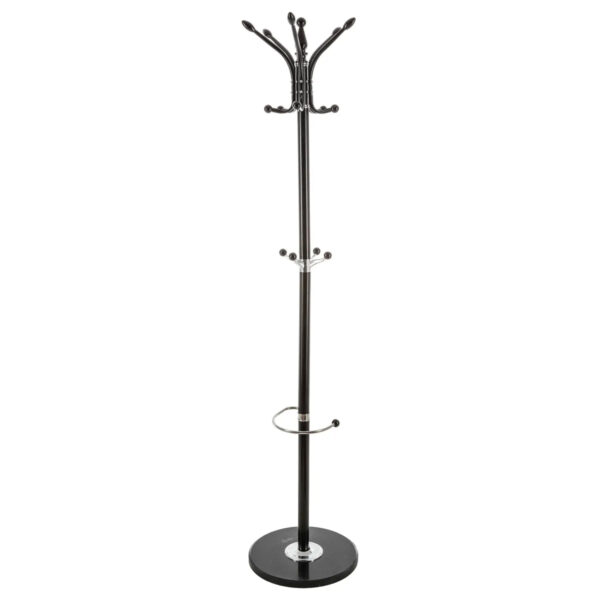 Cuier metalic 5Five cu 12 carlige si suport umbrele, otel si marmura, 182 cm, negru
