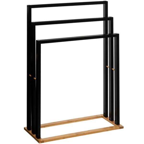 Suport prosoape 5Five Natureo cu 3 brate, 55x24x82 cm, MDF si bambus, negru