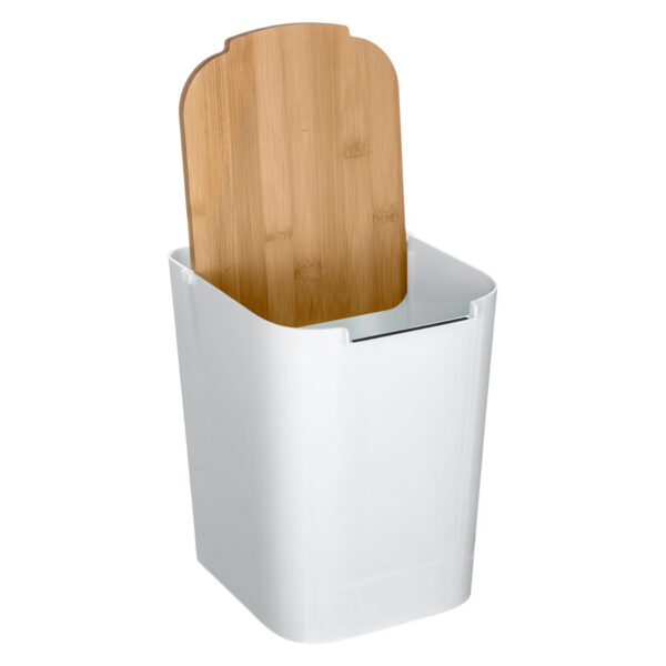 Cos gunoi 5Five Natureo cu capac, polipropilena si bambus, 5 litri, 22x19x24 cm, alb - imagine 2