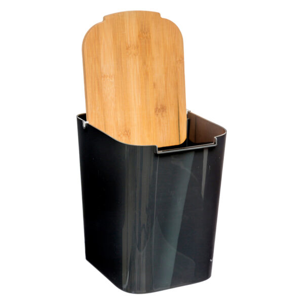 Cos gunoi 5Five Natureo cu capac, polipropilena si bambus, 5 litri, 22x19x24 cm, negru - imagine 3