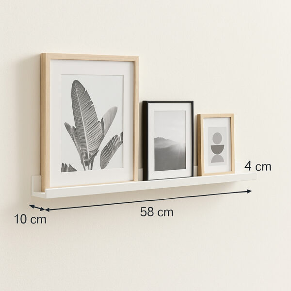 Raft perete 5Five Fixy pentru rame foto, MDF, 58x10x4 cm, alb - imagine 3