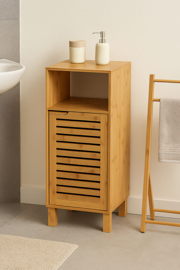 Dulap baza 5Five Sicela cu rafturi, bambus si MDF, 33x28x80 cm, natur - imagine 5