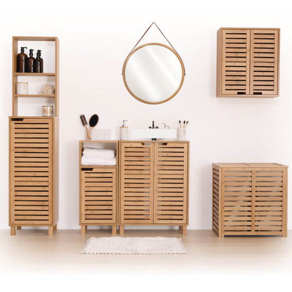 Dulap suspendat 5Five Sicela cu usa si rafturi, bambus si MDF, 52x20x59 cm, natur - imagine 6