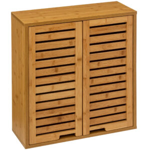 Dulap suspendat 5Five Sicela cu usa si rafturi, bambus si MDF, 52x20x59 cm, natur