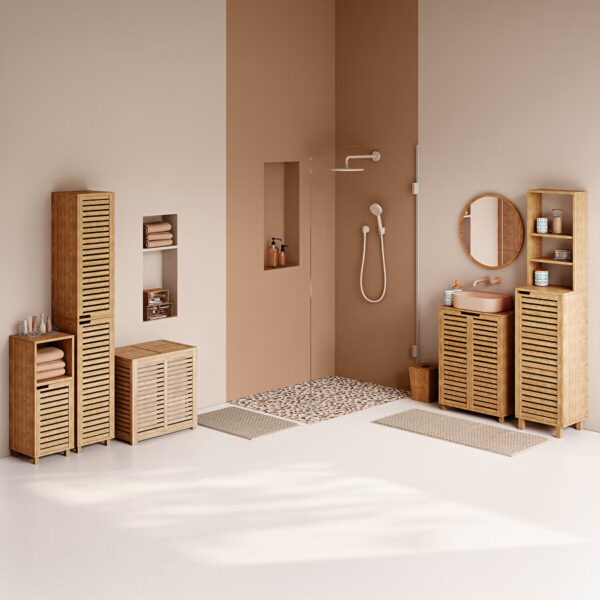 Dulap baie 5Five Sicela pentru lavoar, cu usi si rafturi, bambus si MDF, 60x28x80 cm, natur - imagine 3