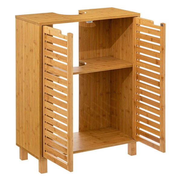 Dulap baie 5Five Sicela pentru lavoar, cu usi si rafturi, bambus si MDF, 60x28x80 cm, natur - imagine 4