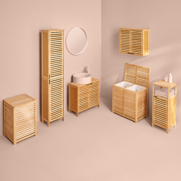 Cos rufe 5Five Sicela din lemn MDF, capacitate 65 litri, 40x40x58 cm, natur - imagine 2