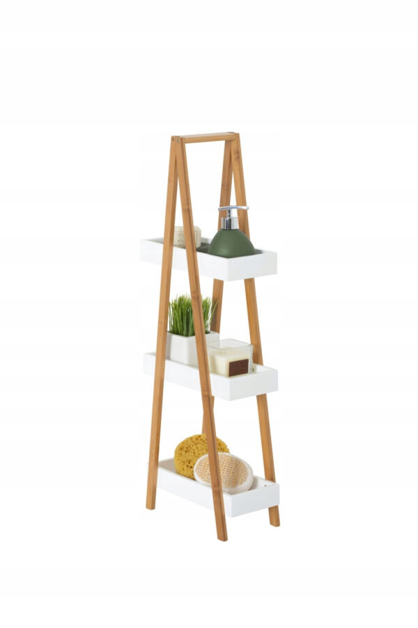 Etajera cu 3 rafturi 5Five Natureo, MDF si bambus, 30x18x82 cm, alb - imagine 2