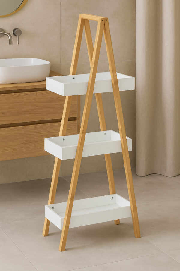 Etajera cu 3 rafturi 5Five Natureo, MDF si bambus, 30x18x82 cm, alb - imagine 3