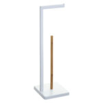 Suport hartie igienica 5Five Natureo, metal si bambus, 20x20x65 cm, alb