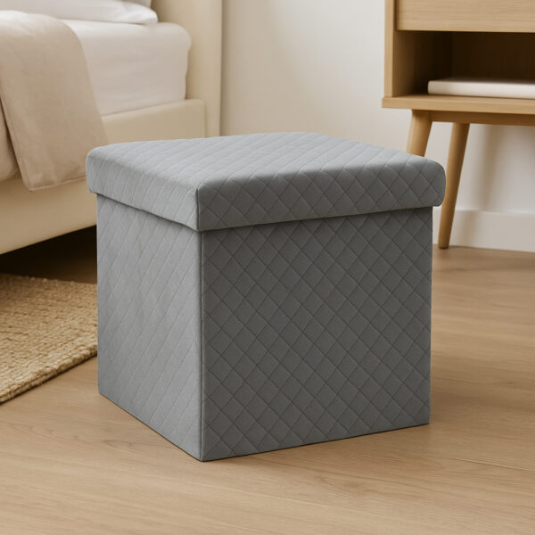 Taburet pliabil 5Five patrat cu spatiu de depozitare, MDF, 31x31x31 cm, gri - imagine 5