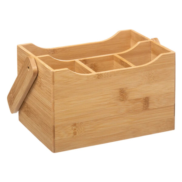 Organizator tacamuri si servetele 5Five Bamboo cu maner, bambus, 24x14x24 cm, natur - imagine 3